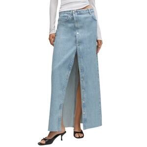 Mango MNG Button Front Maxi Denim Skirt Light Wash Medium